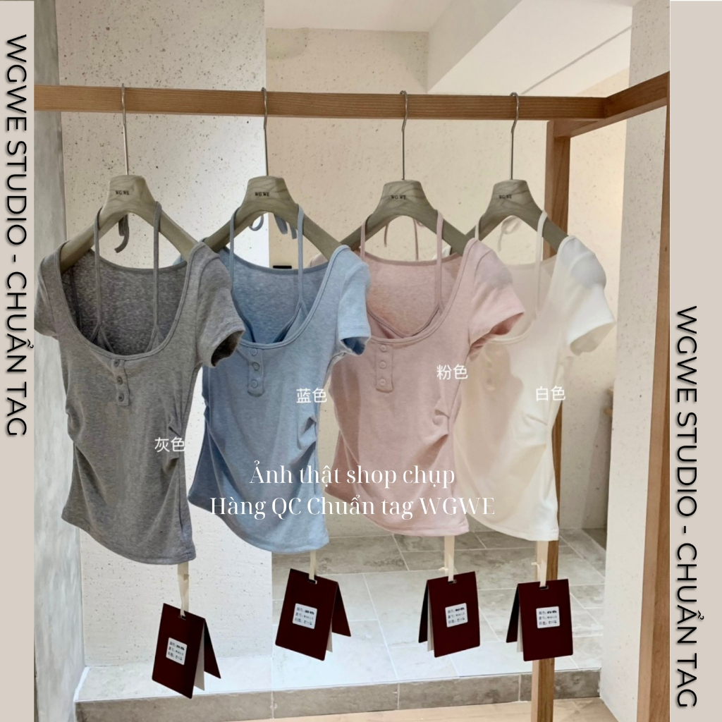 Áo Thun Nữ Ôm Body WGWE 8613 Cổ Yếm Lót Đệm Ngực – Áo Phông Nữ Tay Ngắn Tôn Dáng Sexy | BigBuy360 - bigbuy360.vn