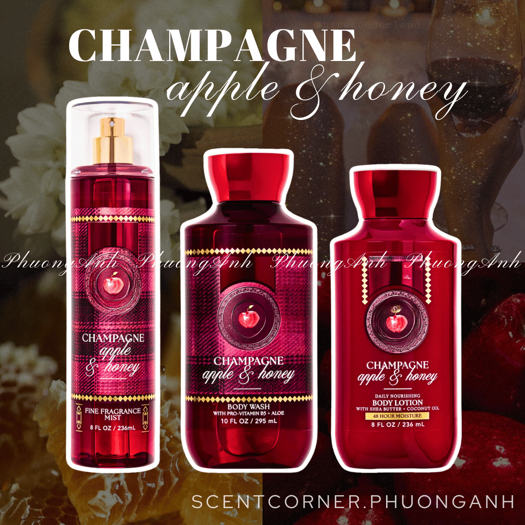 CHAMPAGNE APPLE & HONEY | Bộ sản phẩm Body Mist - Nến - Rửa Tay