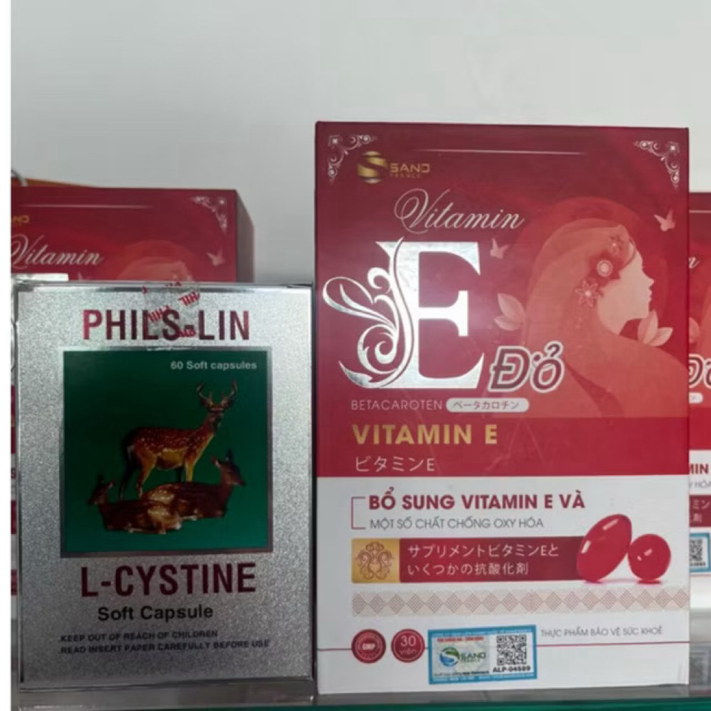 COMBO làm đẹp da, mọc tóc, giảm rụng tóc hiệu quả L cystine 500mg, Vitamin E 500