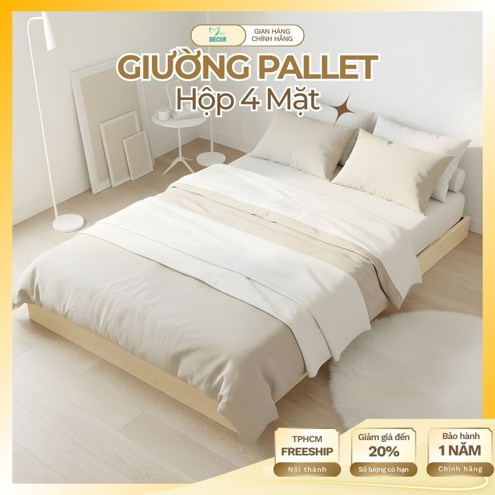 Giường Pallet Hộp 4 Mặt 1m2x2m 1m4x2m 1m6x2m 1m8x2m Khung Giường Ngủ Gỗ Thông Tự Nhiên, Giá Rẻ