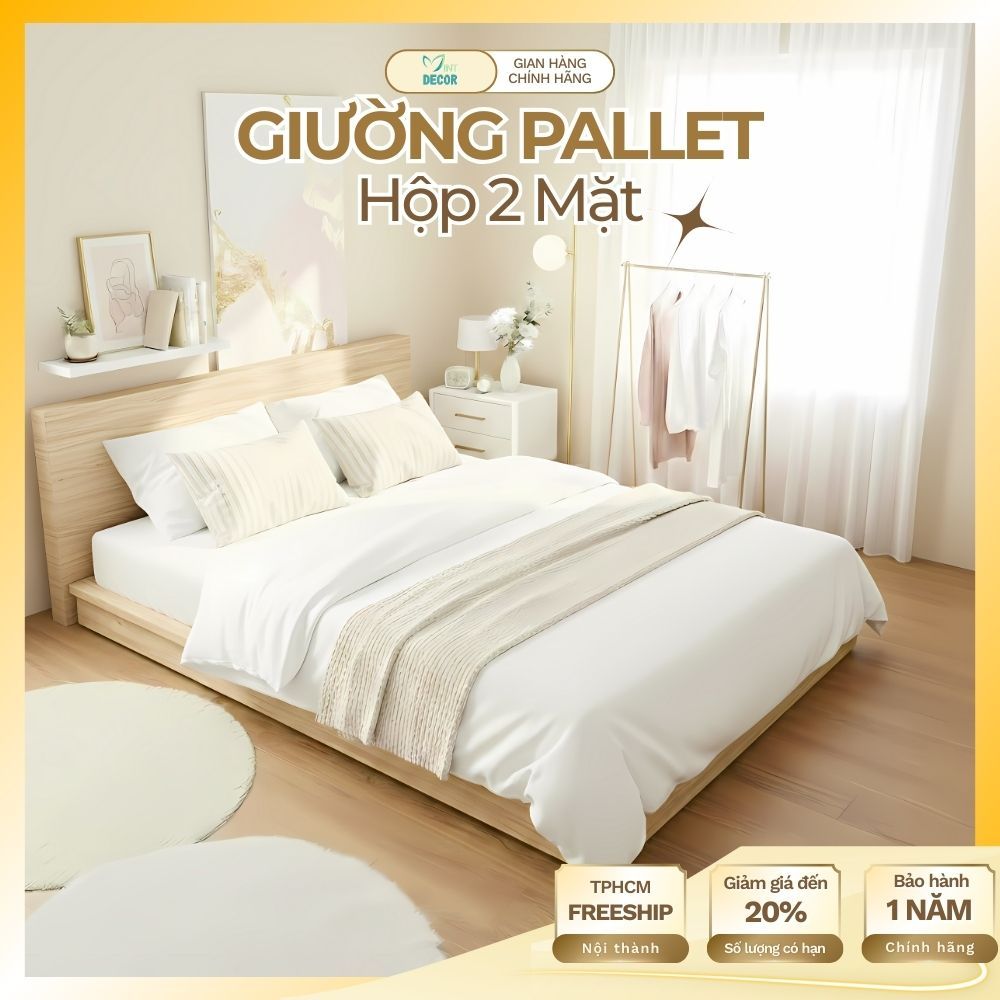 Giường Pallet Hộp 2 Mặt 1m2x2m 1m6x2m 1m8x2m, Khung Giường Ngủ Chắc Chắn Gỗ Thông Tự Nhiên Giá Rẻ Nh