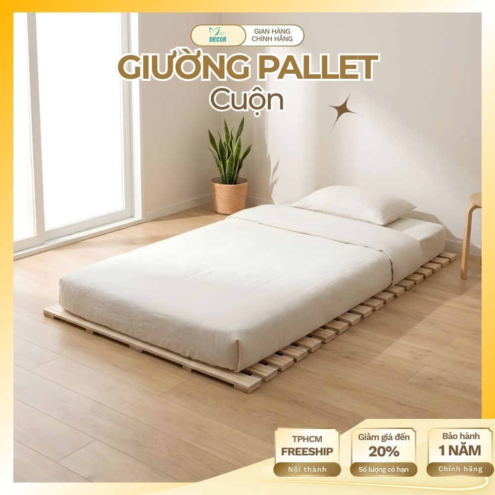 Giường Gỗ Pallet Cuộn Giá Rẻ Nhiều Kích Thước 1m2 1m4 1m6x2m 1m8x2m Gỗ Tự Nhiên Thiết Kế Cuộn Giá Rẻ
