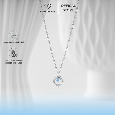 Dây Chuyền Bạc 925 Blue Peach DC Vòng Tròn Hoa 5 Cánh Moonstone Size S DC802