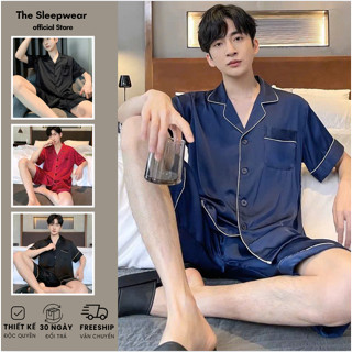 Bộ ngủ Lụa Latin tay ngắn mặc nhà Nam -  Bộ lụa cộc tay quần ngắn cho nam- FORM DÁNH MỚI NHẤT 2025