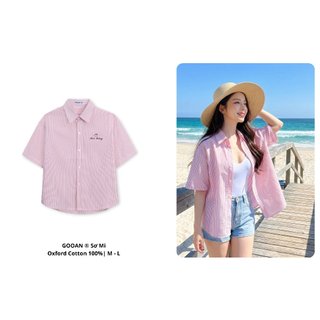 Áo Sơ Mi Nữ Kẻ Sọc Linen Oxford 100% Cotton Thoáng Mát | Áo Sơ Mi Tay Ngắn Gooan