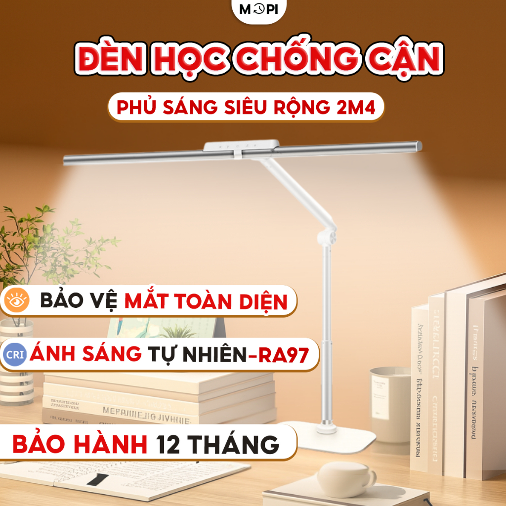 Đèn học để bàn chống cận bảo vệ mắt, đèn bàn làm việc Mopi Light chân đế/ kẹp bàn ánh sáng không nhấp nháy RA/CRI 95-97