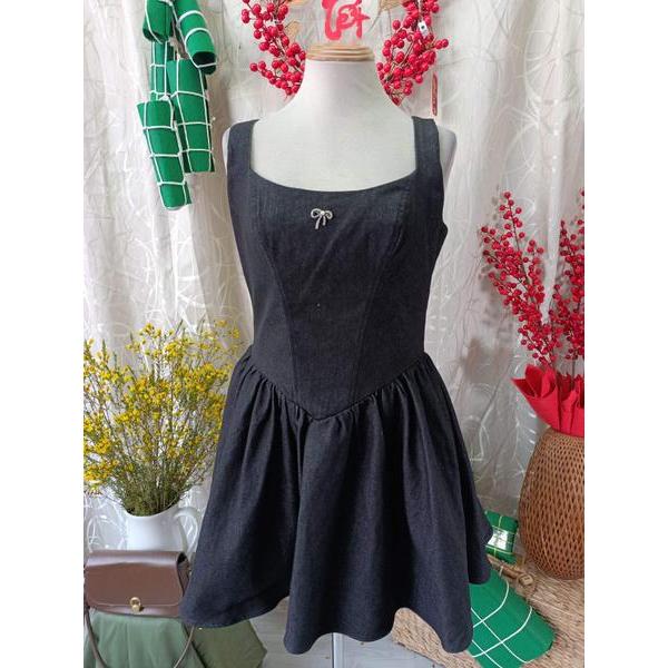 CHIBEST thanh lý - Đầm jeans hai dây dáng xòe bymo - SIZE L