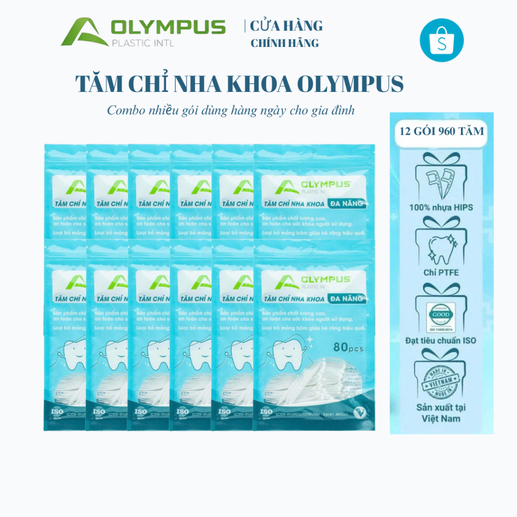 Tăm Chỉ Nha Khoa Olympus Combo 12 Gói Tiết Kiệm 960 Tăm Dùng Hàng Ngày Cho Gia Đình