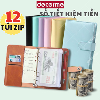 Sổ tiết kiệm đựng tiền DecorMe sổ chi tiêu tiết kiệm thông minh bìa da A6 có túi zip tiện dụng album tiết kiệm