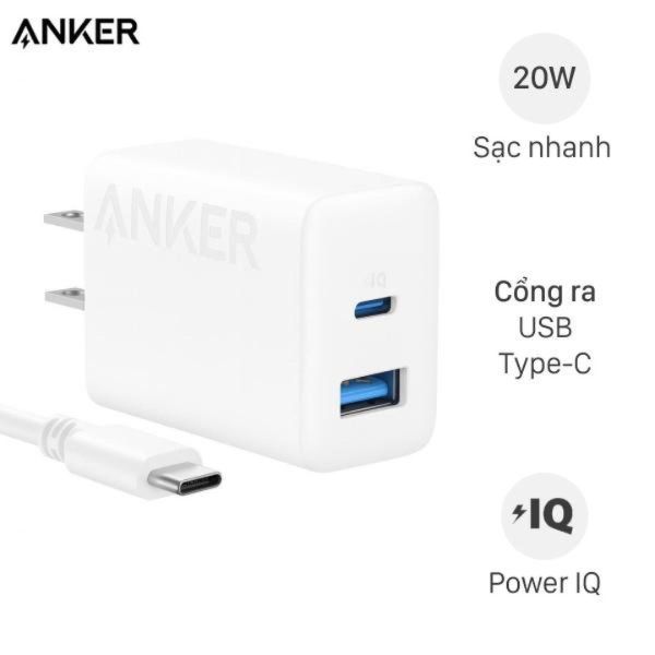 [HỎA TỐC] Bộ sạc nhanh 2 cổng USB Type-C 20W Anker B2348 kèm Cáp Type C - Type C Chính Hãng Bảo Hành