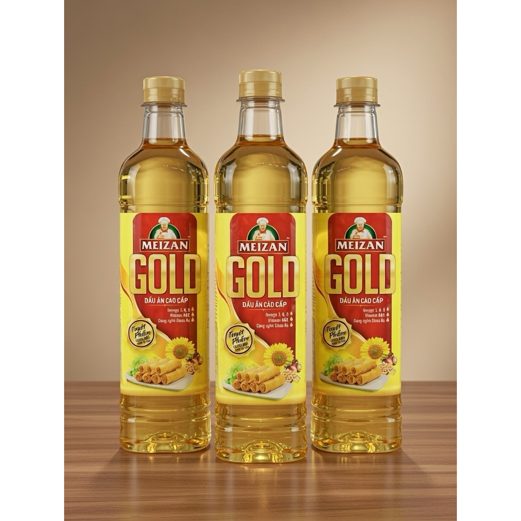 Combo 3 Chai Dầu Ăn Meizan Gold 1 Lít – Dầu Ăn Cao Cấp Giàu Vitamin E, Chiên Xào Giòn Ngon