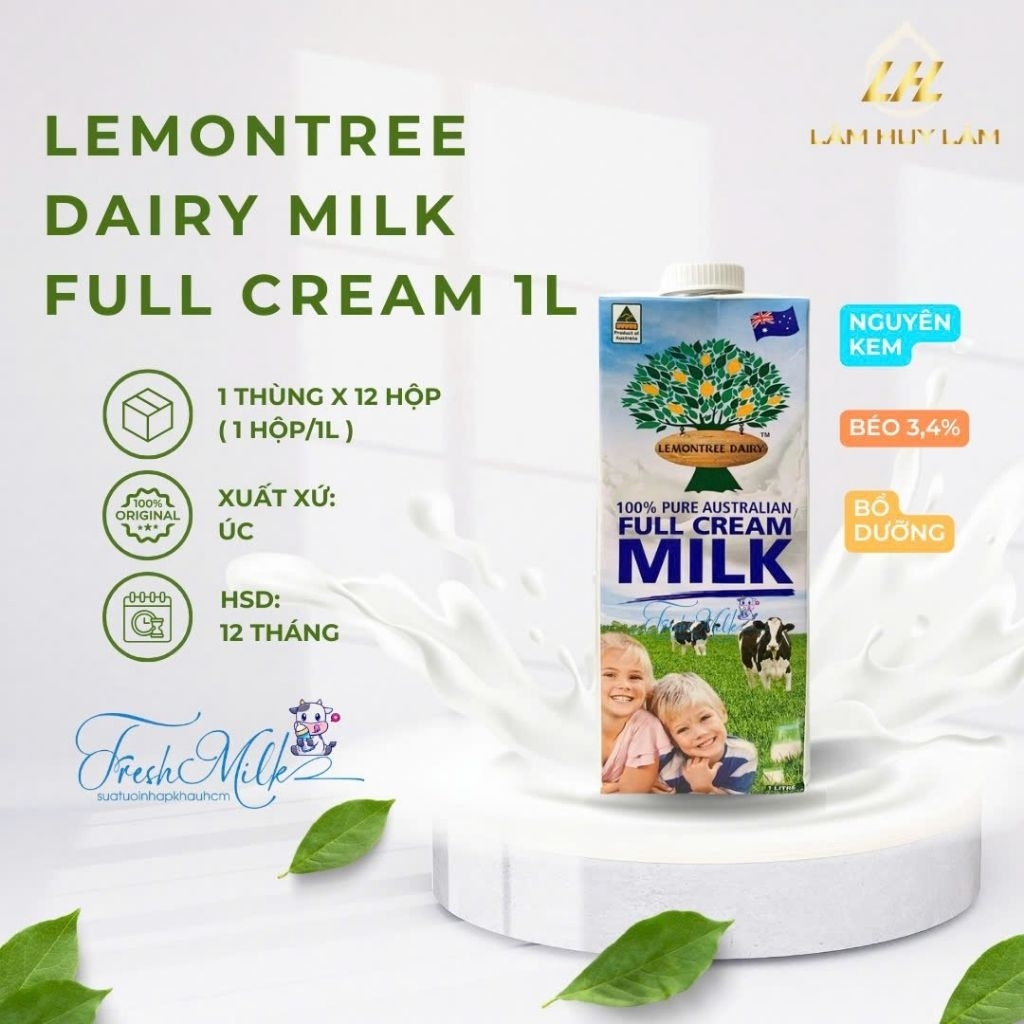 Thùng 12 lit sữa bò thả đồng Lemon Tree