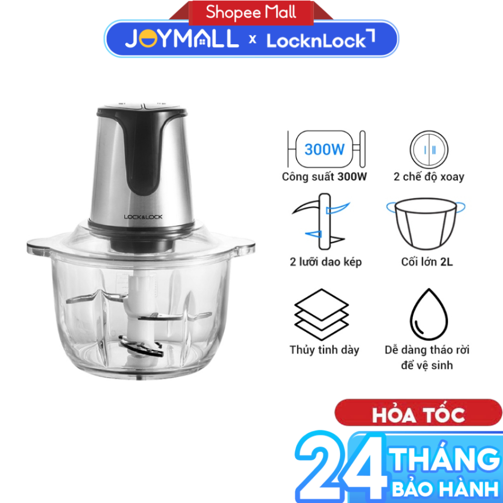 Máy Xay Thịt LocknLock EJM171 2L, Hàng Chính Hãng, 4 Lưỡi Dao Inox, Cối Thủy Tinh - JoyMall