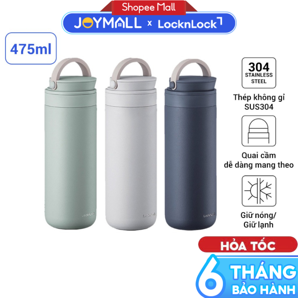 Bình giữ nhiệt LocknLock Metro Two Way LHC4274 475ml, Hàng chính hãng, có quai xách, 2 nắp - JoyMall