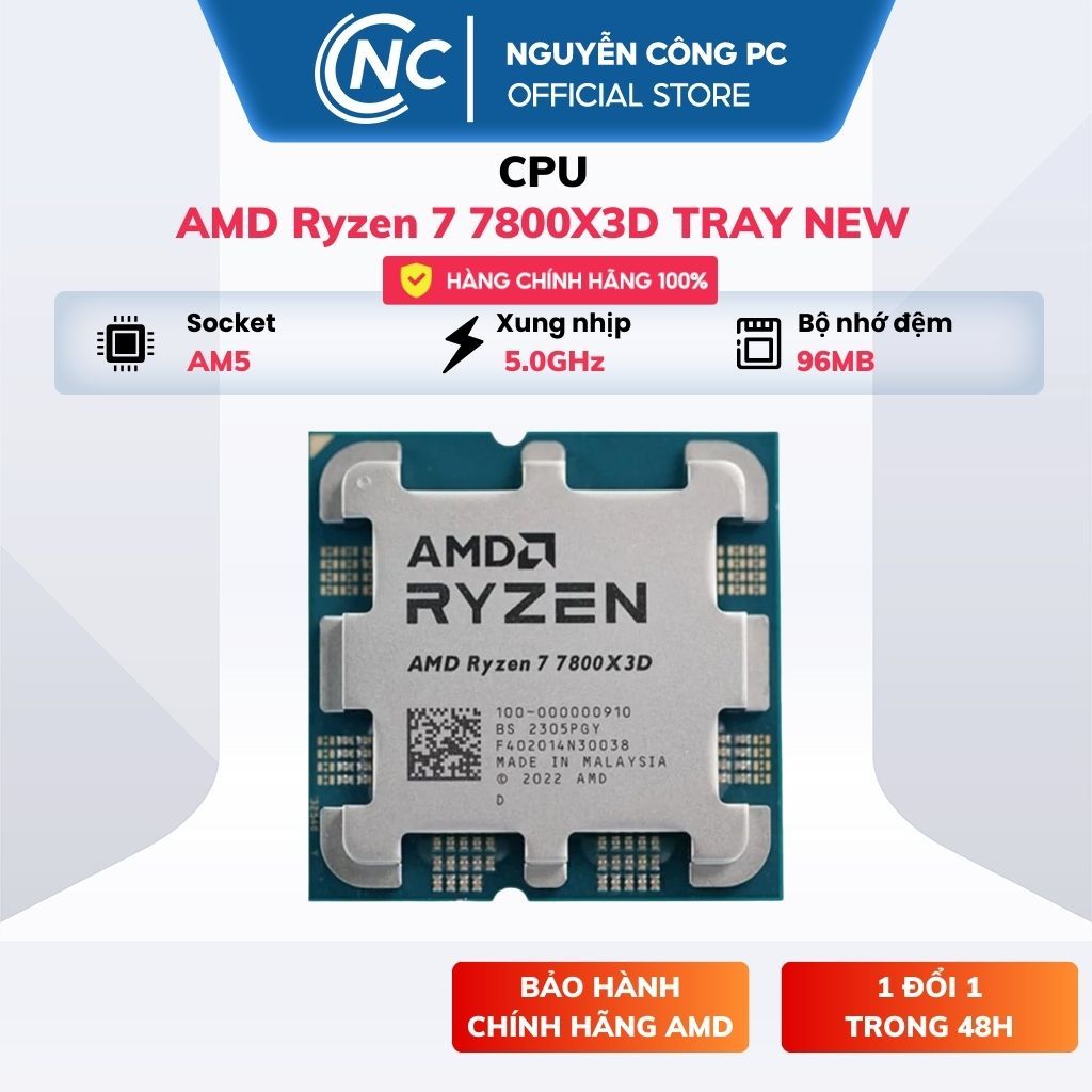 CPU AMD Ryzen7 7800x3D / 9800x3D TRAY  - Chính hãng - NEW (4,2Ghz - Boost 5,0GHz - 8 nhân 16 luồng) 