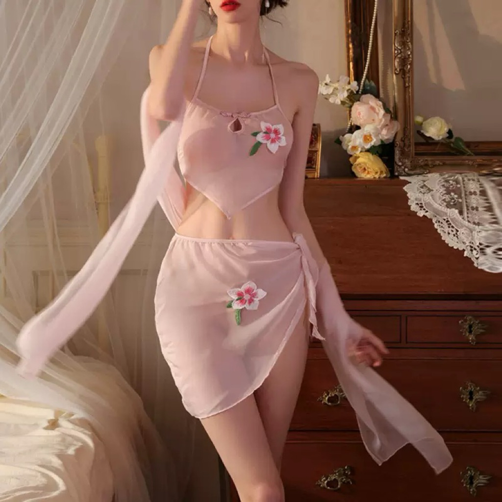 Đồ lót gợi cảm, bộ yếm hoa voan mỏng thêu hoa sexy quyến rũ | BigBuy360 - bigbuy360.vn