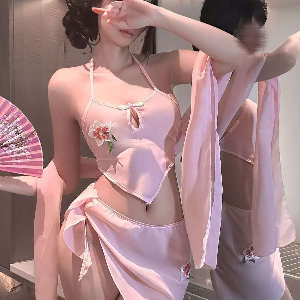 Đồ lót gợi cảm, bộ yếm hoa voan mỏng thêu hoa sexy quyến rũ | BigBuy360 - bigbuy360.vn