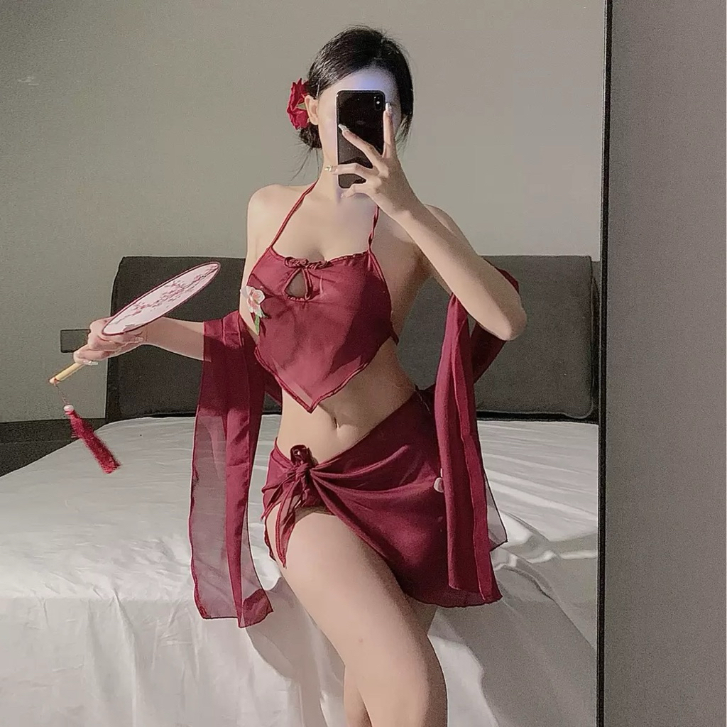 Đồ lót gợi cảm, bộ yếm hoa voan mỏng thêu hoa sexy quyến rũ | BigBuy360 - bigbuy360.vn