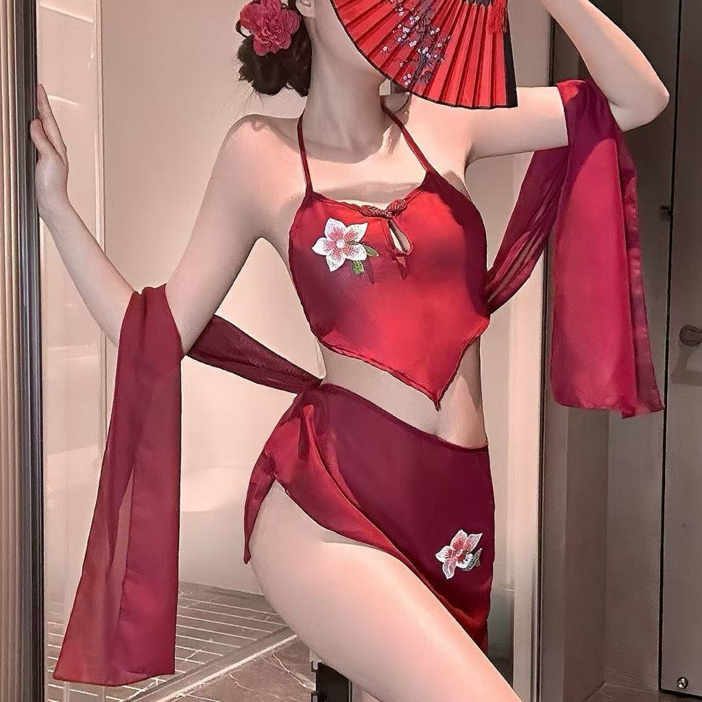 Đồ lót gợi cảm, bộ yếm hoa voan mỏng thêu hoa sexy quyến rũ