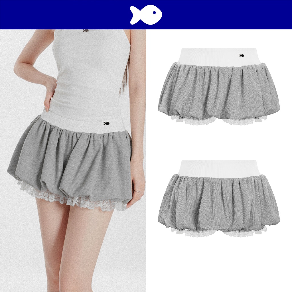 Chân váy bí ngắn phối ren DKMV kèm quần bảo hộ bên trong đính logo cá inox đáng yêu Wendy Pumpkin Skirt | K-V10 | BigBuy360 - bigbuy360.vn