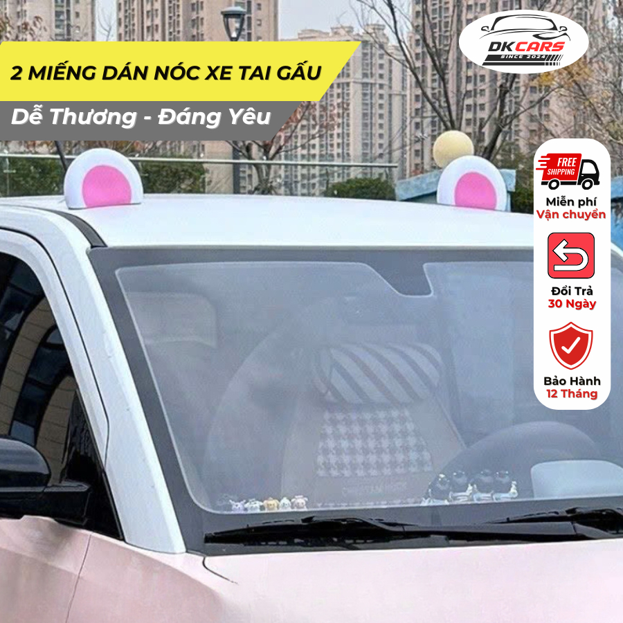 Bộ 2 Miếng Dán Nóc Xe Tai Gấu Dễ Thương