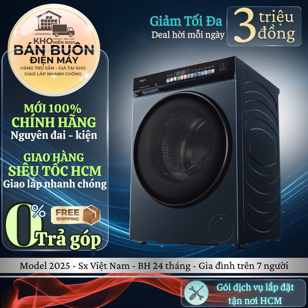 AW12-BD4377U1L(GN) Máy giặt Aqua 12kg – AI Inverter, giặt hơi nước, bảng điều khiển Color AI