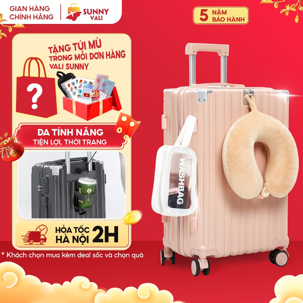 Vali kéo du lịch thời trang SUNNY SV15/CHOCO tích hợp nhiều tính năng (size 20/24/28) | BigBuy360 - bigbuy360.vn