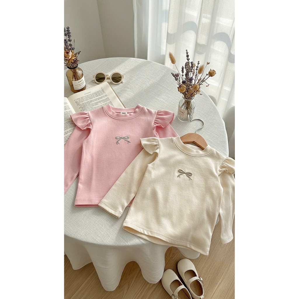 July - Combo 2 áo len gân hàng QCCC loại 1 cho bé gái 8-22kg chất dày mềm ấm co dãn 2 màu hồng kem d