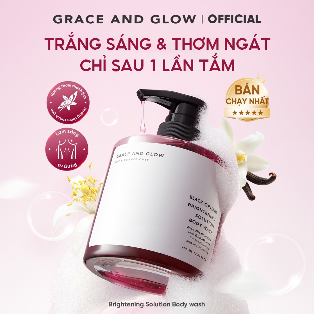 Sữa tắm trắng da Grace and Glow Black Opium nước hoa 400ml thơm lâu tắm trắng tẩy da chết body wash niacinamide