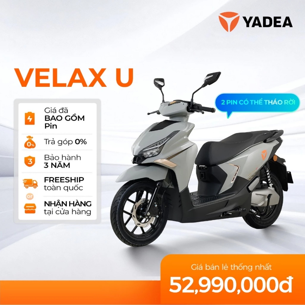 Xe Máy Điện Thông Minh YADEA VELAX U Phiên Bản 2 Pin Sạc Rời - Bảo Hành 3 Năm