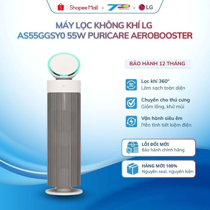 Máy lọc không khí LG PuriCare AS55GGSY0 Aero V Pet lọc 360° Clean Booster UVnano LG ThinQ