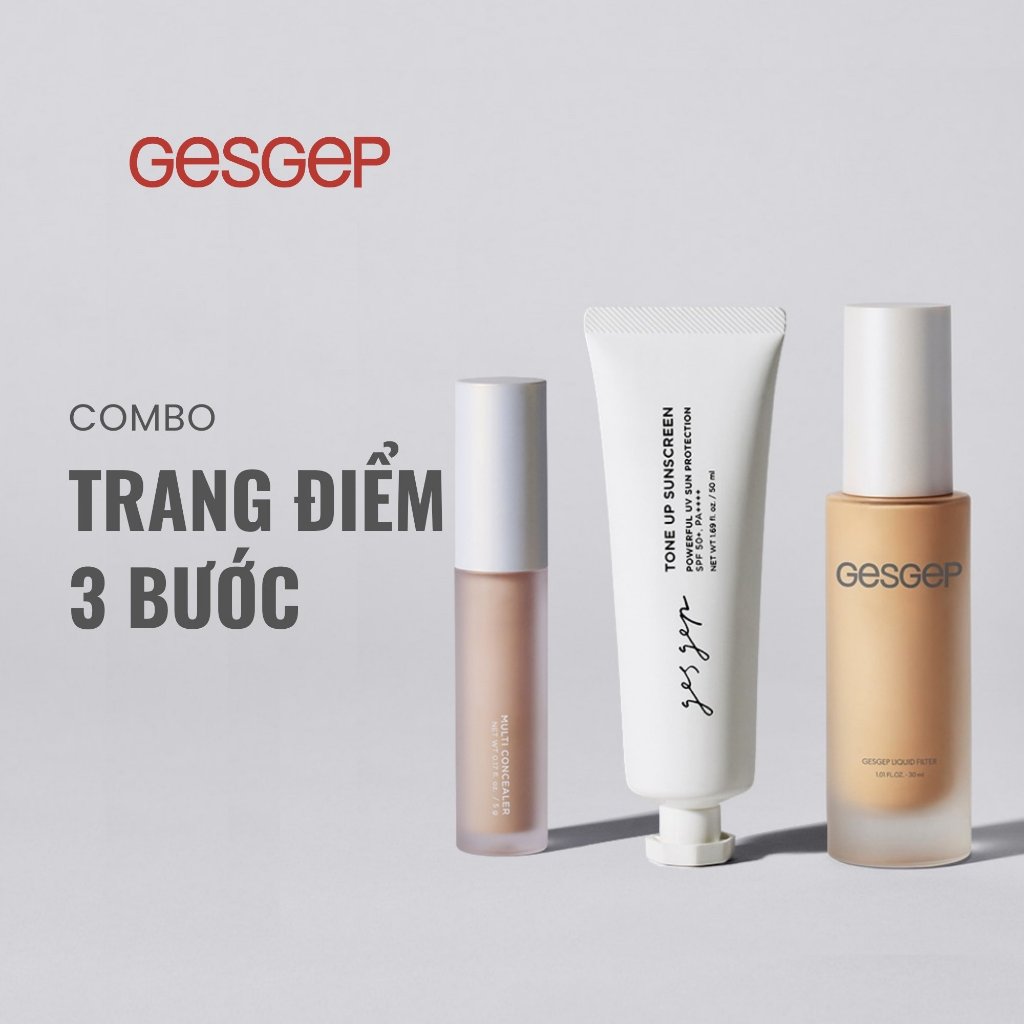 [Combo trang điểm 3 bước nhà Gesgep]Kem chống nắng Tone up Sunscreen, nền Liquid Filter, che khuyết 