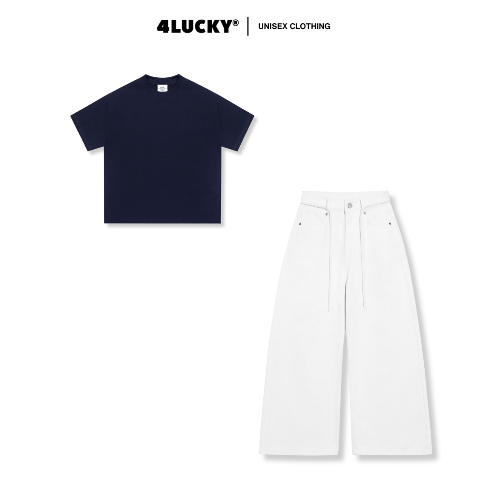 Set Áo Thun Boxy Trơn 6405 + Quần Kaki Ống Rộng 6221 Unisex 4Lucky, Set Áo Quần Basic Năng Động