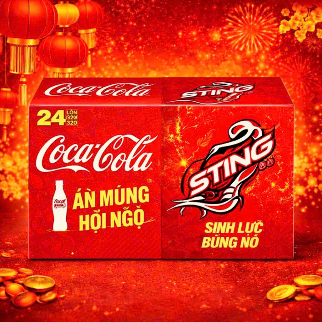 [HOẢ TỐC HCM] THÙNG NƯỚC NGỌT 24 LON 320ML MIX 2 VỊ COCA + STING (12 LON MỖI VỊ)