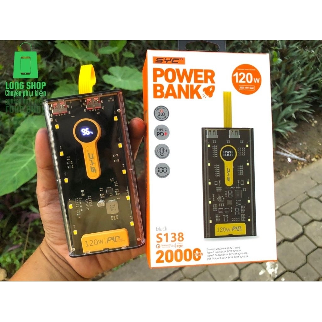 Pin Sạc Dự Phòng SYC S138 20.000mAh – Sạc Nhanh 120W Max, PD Type-C, Màn Hình LED Thông Minh