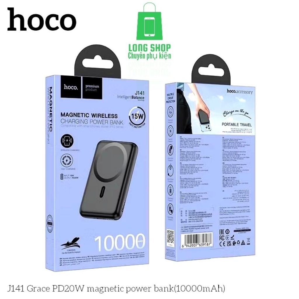 Pin Sạc Dự Phòng HOCO J141 10.000mAh – Sạc Không Dây 15W, PD 20W, Từ Tính Hít Chắc