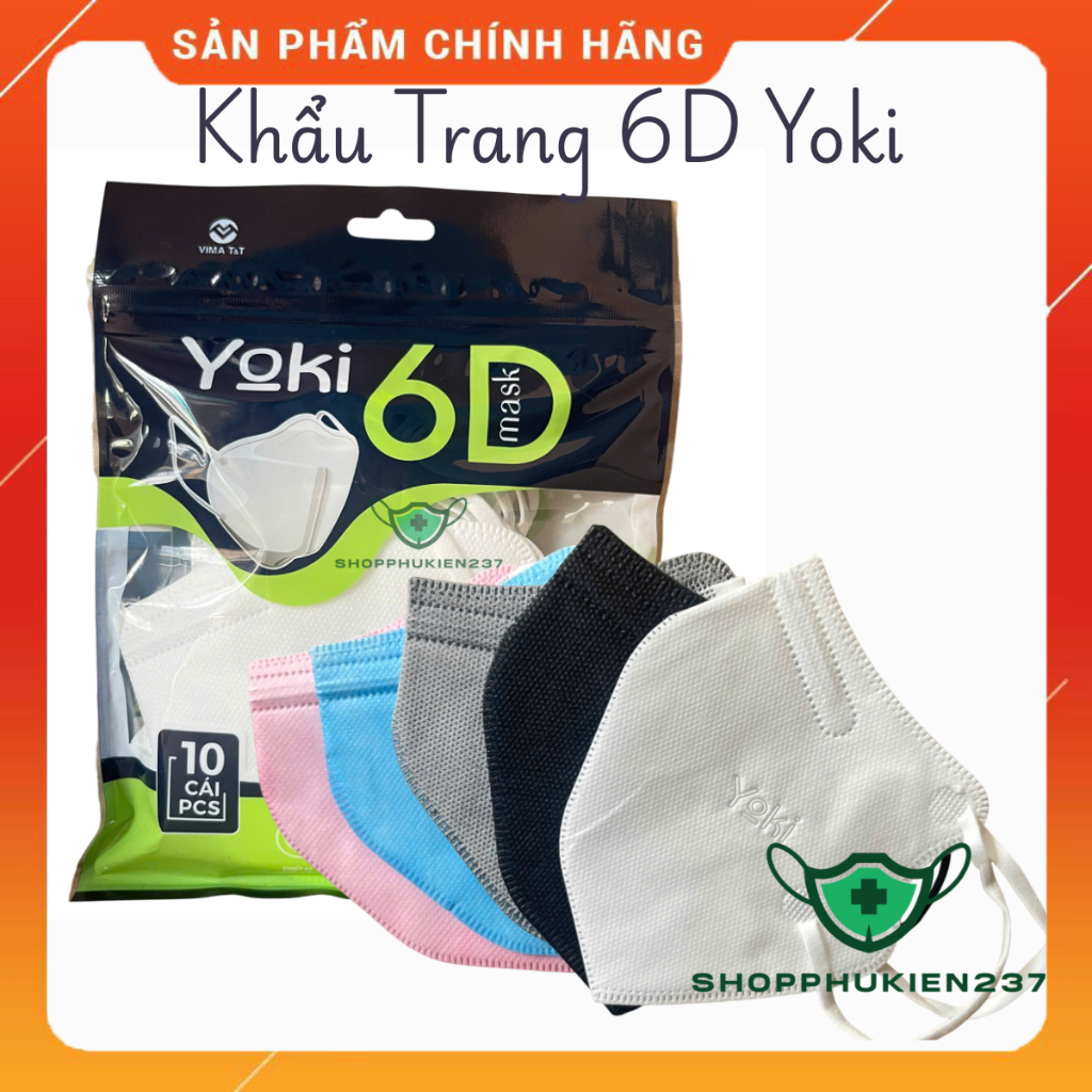 Khẩu Trang 6D Yoki Vải Y Tế Kháng Khuẩn Dày 5 Lớp Lọc Mịn 2.5PM Công Ty Yoki Sản Xuất