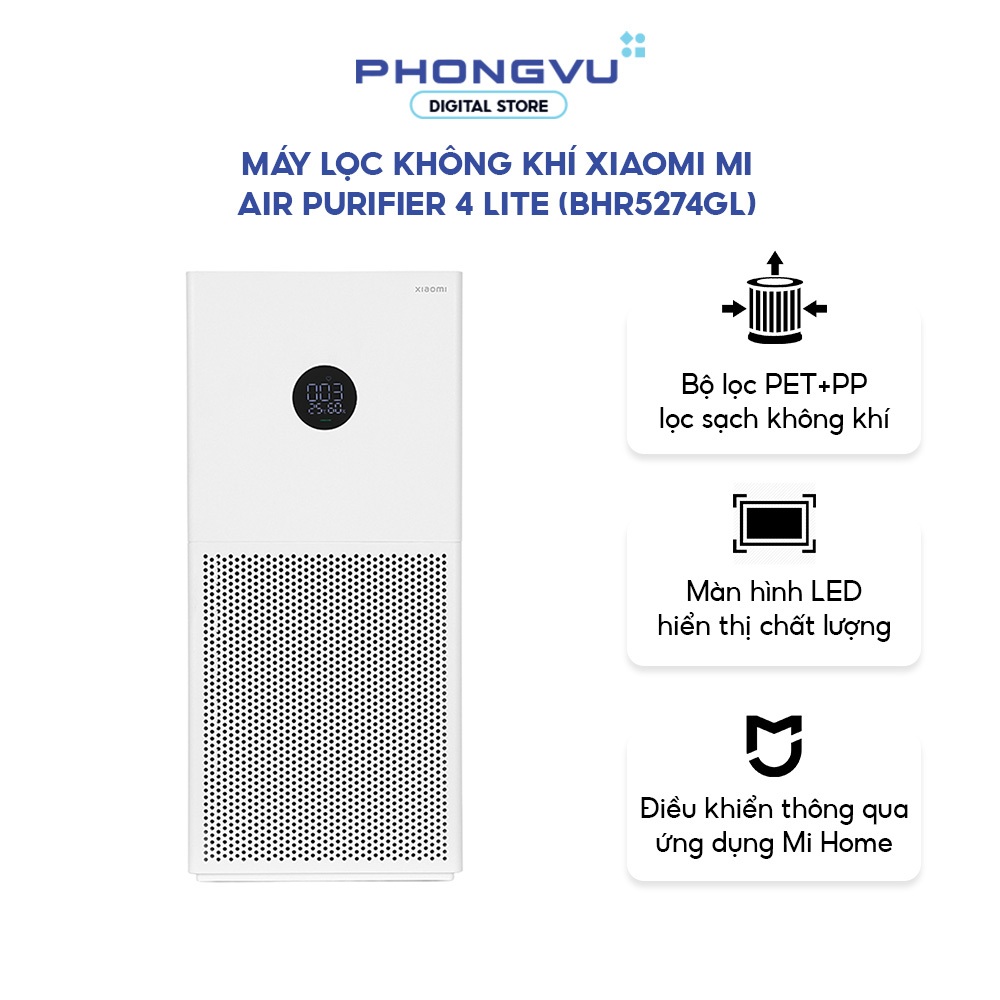Máy lọc không khí Xiaomi Mi Air Purifier 4 Lite (33W) - Lọc bụi mịn PM2.5 - Khử mùi - Bảo hành 12 tháng