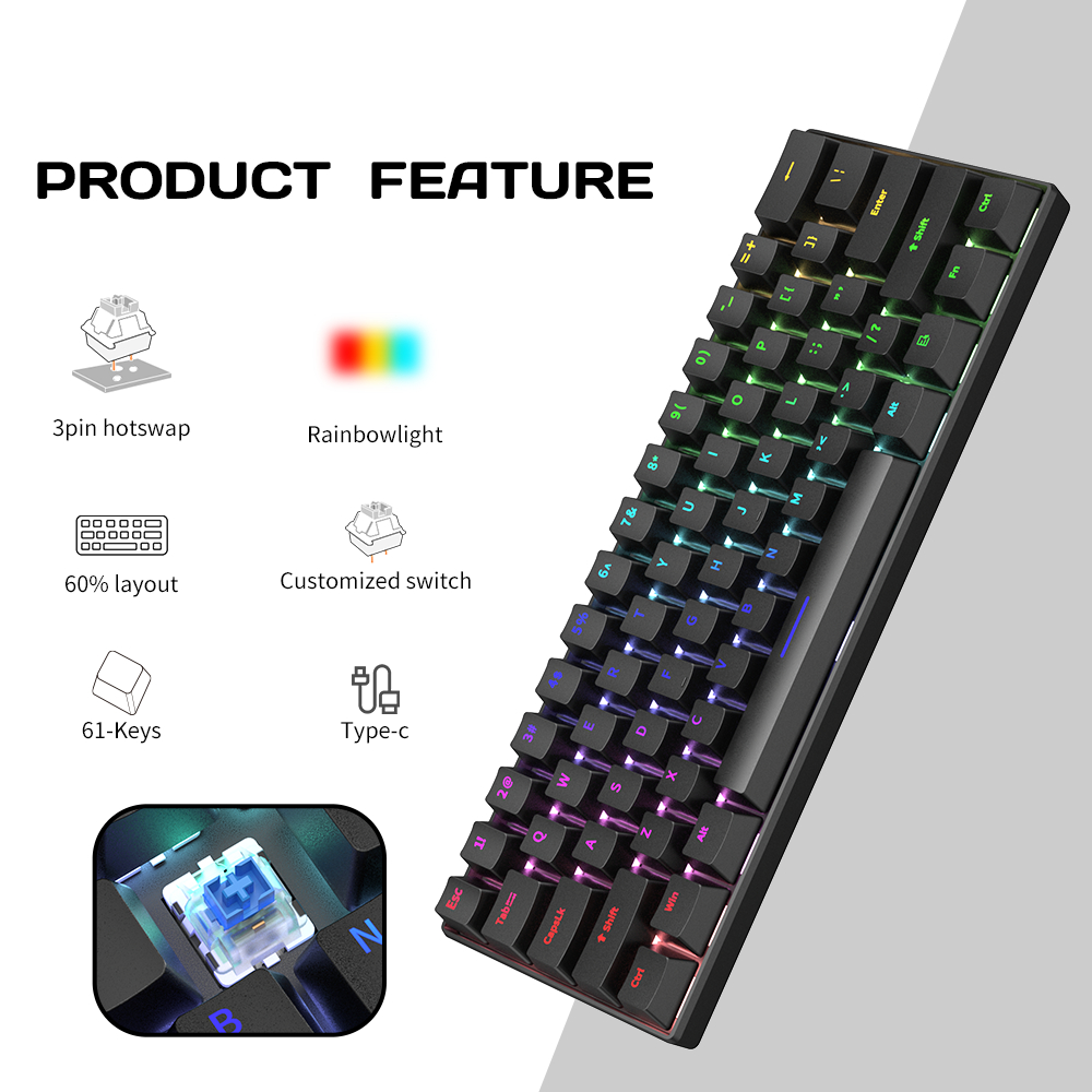 Bàn Phím Cơ Gaming Có Dây Zifriend H61K – Layout 61 Phím, Hotswap, LED RGB, Red / Blue Switch | BigBuy360 - bigbuy360.vn