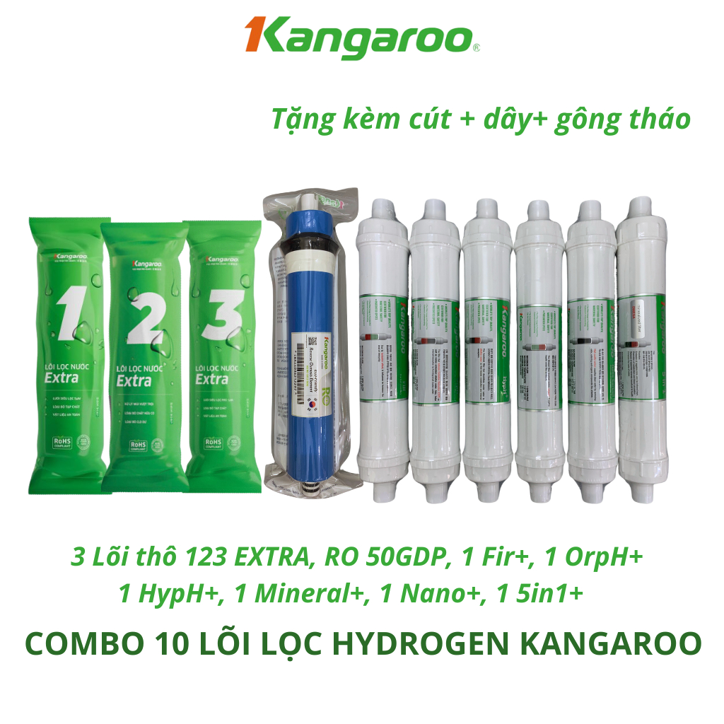 Combo 10 Lõi Lọc Nước Kangaroo Dòng Hydrogen Cao Cấp Model KG100HP, KG100HG, KG100HC, KG100HA... Bổ 