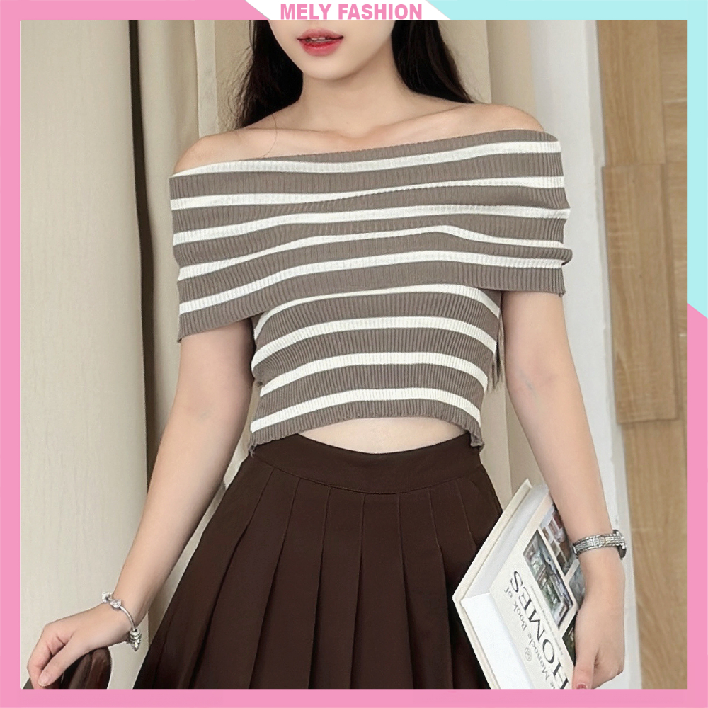 Áo len trễ vai Mely Fashion dáng ôm chất len dệt kim Quảng Châu mềm mịn co giãn phong cách trẻ trung