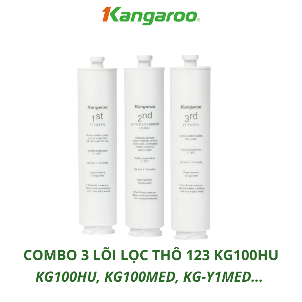 Bộ Lõi lọc nước 123 KG100HU, KG100HU+ dành cho các máy Kangaroo KG100HU, KG100HU+, KG100MED, KG100EE