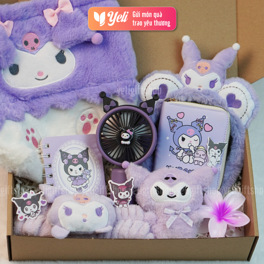 Set quà túi xách, túi nhung Kuromi tặng bạn gái, người yêu, người thân, hộp quà tặng phụ kiện Kuromi