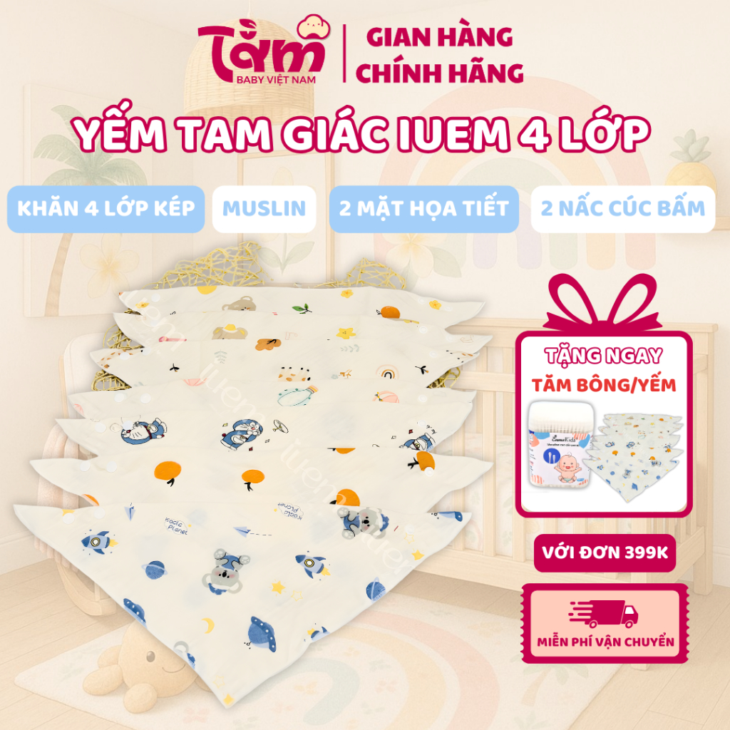Yếm Tam Giác Muslin IUEM 4 Lớp Cao Cấp – Thấm Hút Tốt Cho Bé - Tằm Baby Việt Nam