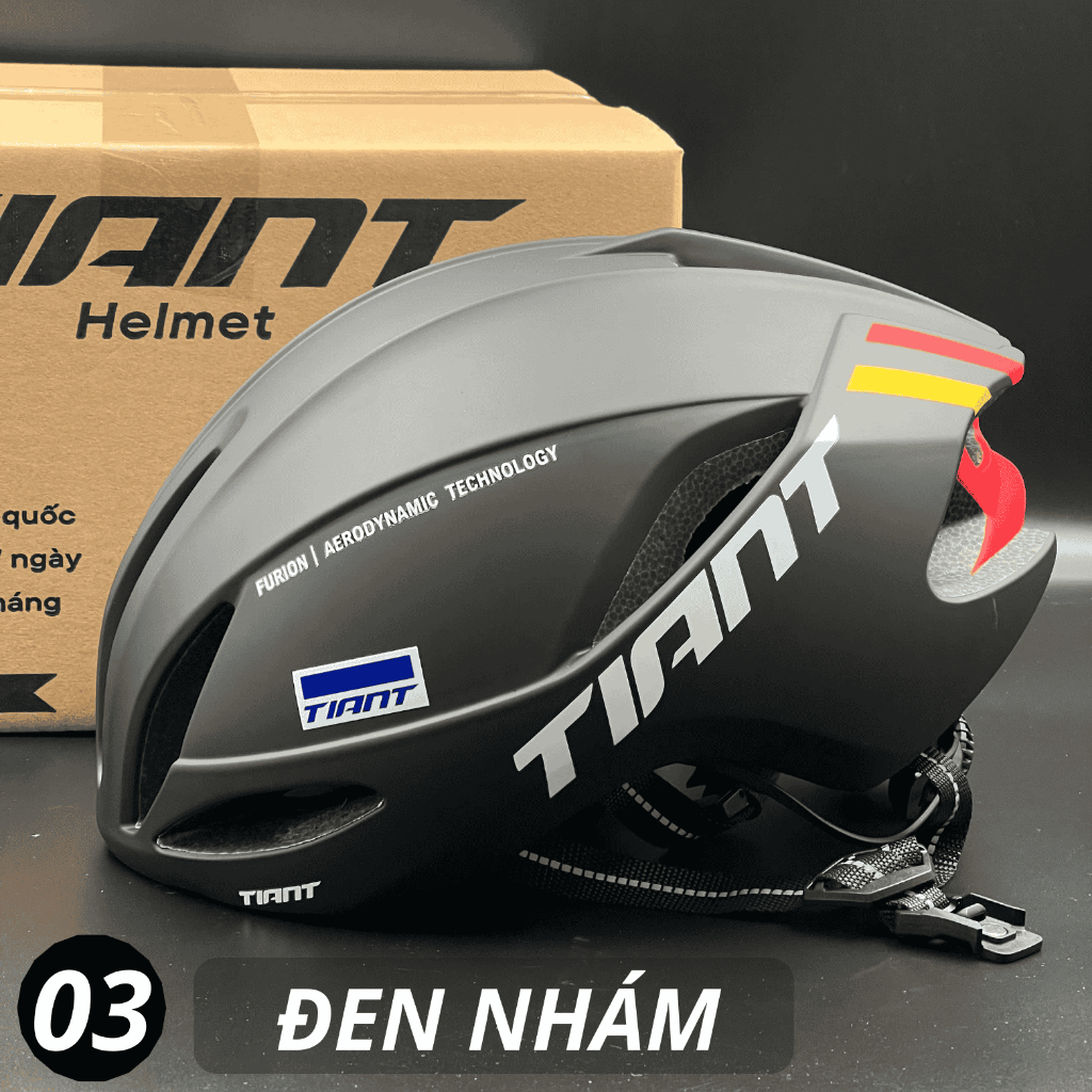 NÓN XE ĐẠP THỂ THAO TIANT D03 - ĐEN NHÁM -  khóa cài chắc chắn cam kết chất lượng TIANT D03