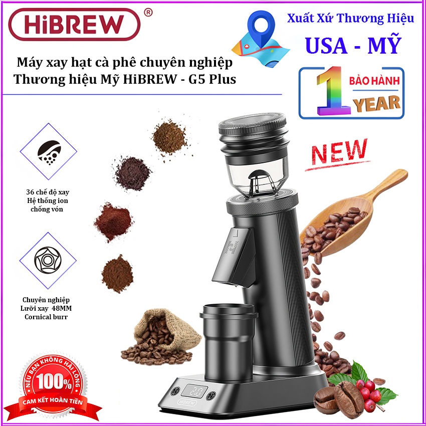 Máy xay hạt cà phê chuyên nghiệp Single Dose, tích hợp 36 chế độ xay. Thương hiệu Mỹ cao cấp HiBREW 