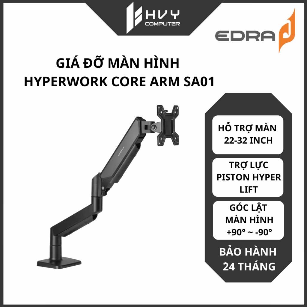 Arm màn hình HyperWork Core Arm SA01 17–34 Inch, Piston HyperLift,  Quick Release VESA - Chính hãng