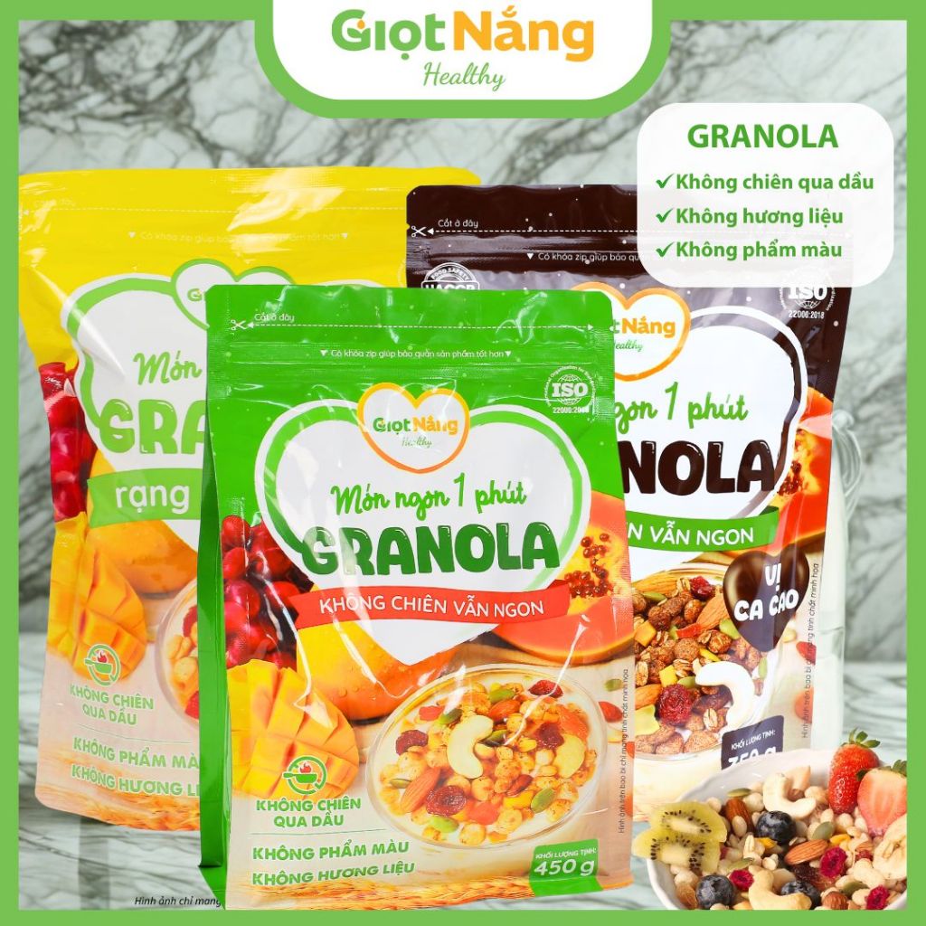 Granola Mới Ngũ Cốc Ăn Sáng Healthy Lành Mạnh Với Hạt và Trái Cây Từ Giọt Nắng