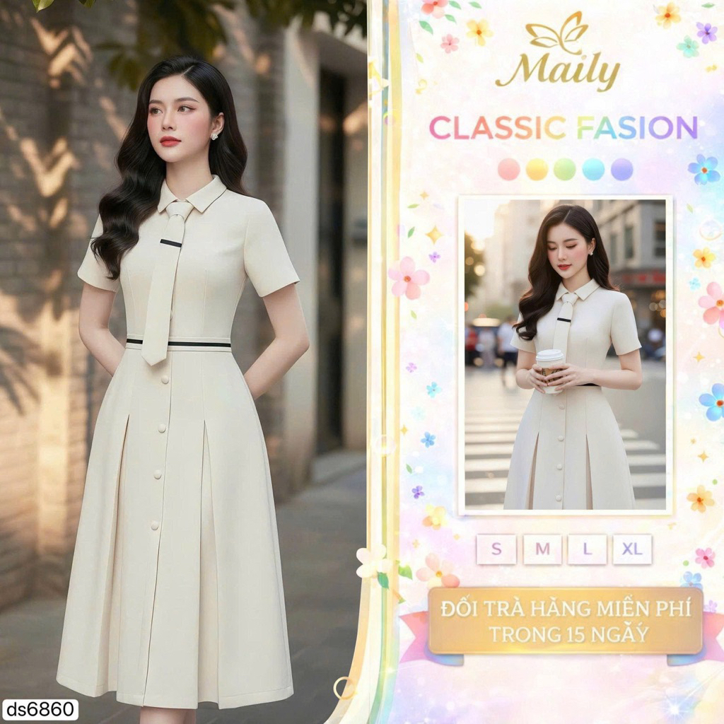 (GIAO NGAY-DVC CHÍNH HÃNG) DS6860 Váy tiểu thư dáng dài, đầm công sở dáng dài