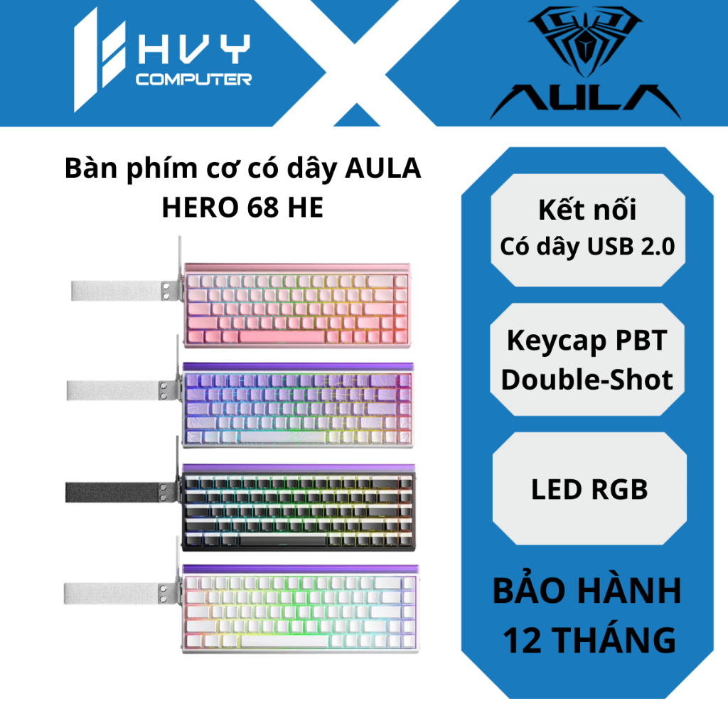 Bàn phím cơ có dây AULA HERO 68 HE (Rapid trigger, Mạch xuôi, Hotswap, RGB) - Hàng Chính Hãng